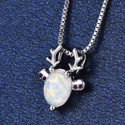 Opal antelope head necklace