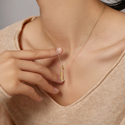 Women's MAMA Letter Pendant Necklace, Rectangle Frame Inlaid Zirconia, S925 with Gold Plating