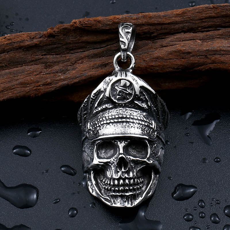 Men's Steel Hat Skull Pendant Necklace