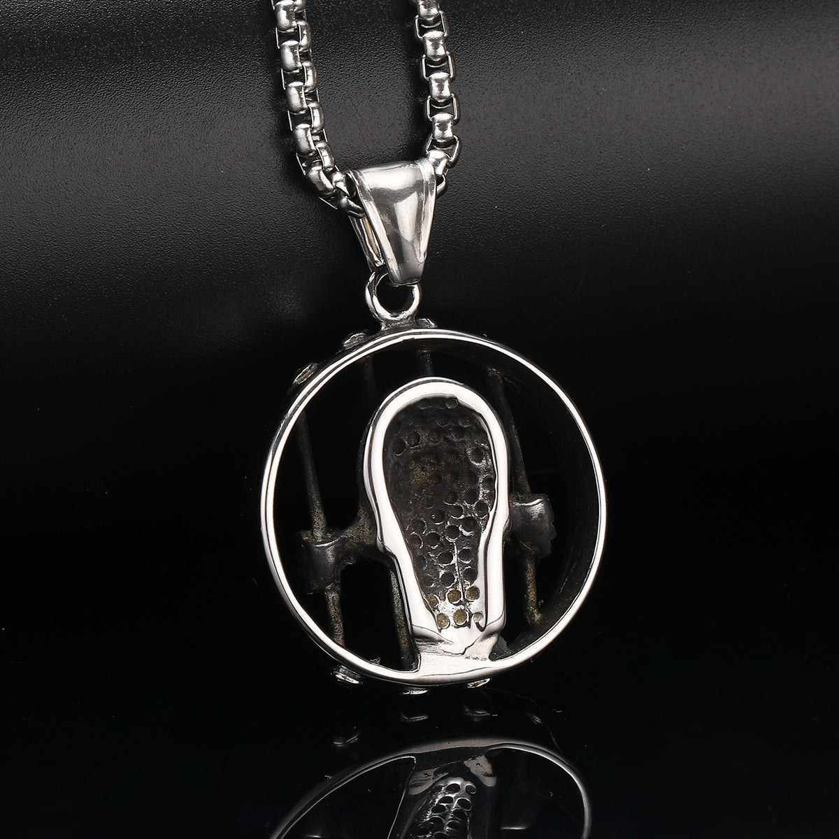 Men's Steel Prison Skull Round Pendant Necklace, Punk Street Jewelry