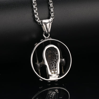 Men's Steel Prison Skull Round Pendant Necklace, Punk Street Jewelry