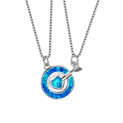 Blue Opal Circle Heart Arrow Necklace