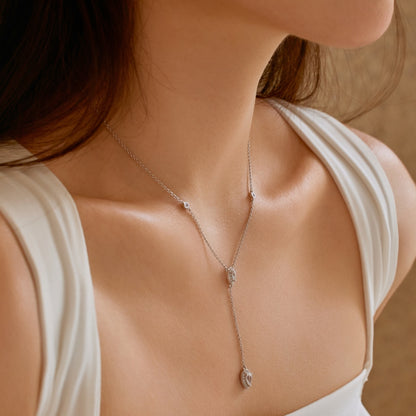 Women's Delicate Pendant Necklace, Pear Shape Zirconia & Round Zirconia Inlay, S925 with White Gold Plating