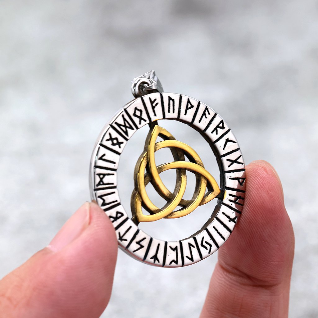 Vintage Stainless Steel Viking Rune Triquetra Pendant Necklace for Men