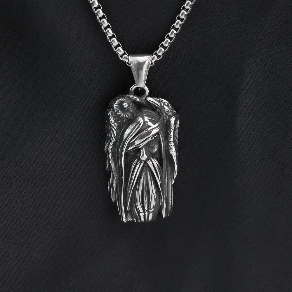Men's Steel Two Tone Odin Raven Pendant Necklace