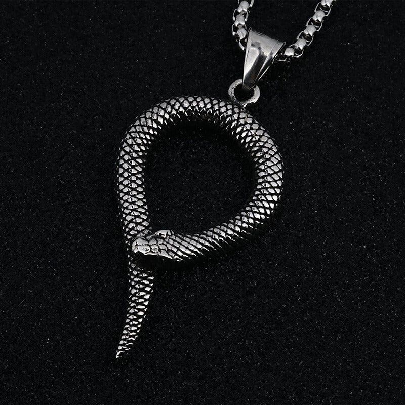 Men's Steel Vintage Coiled Snake Pendant Necklace