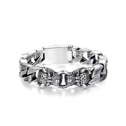 Men's Vintage Double Leopard Head Engraved Curb Link Bracelet