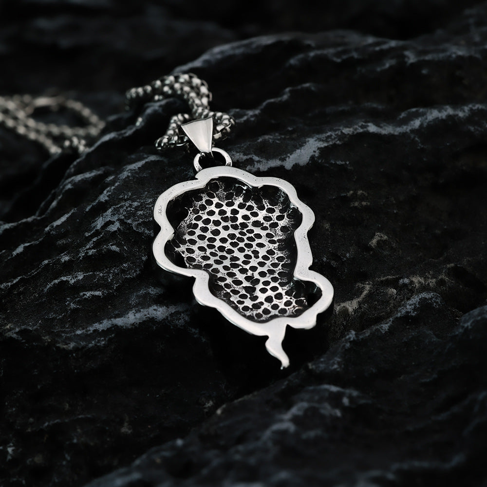 Men's Steel Snake Wrapped Skull Pendant Necklace