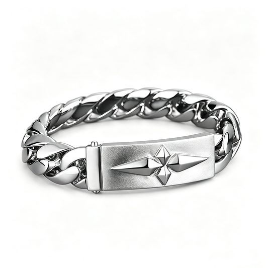Men's 3D Star Sign Polished Curb Chain Bracelet