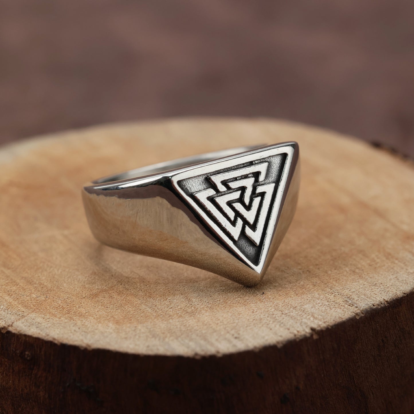 Vintage Solid Stainless Steel Viking Triangle Symbol Ring for Men