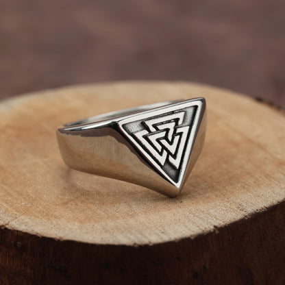 Vintage Solid Stainless Steel Viking Triangle Symbol Ring for Men