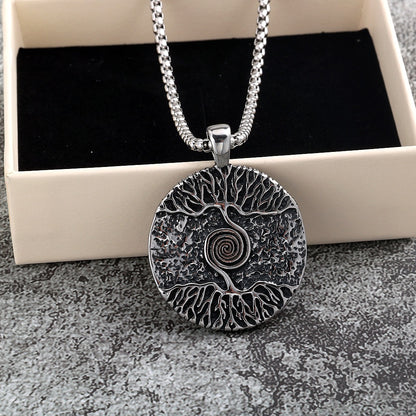 Vintage Stainless Steel Men's Viking Tree of Life Pendant Necklace