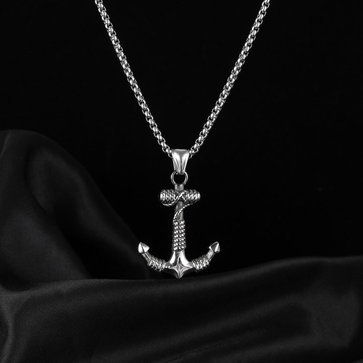 Men's Steel Rope Wrapped Anchor Pendant Necklace