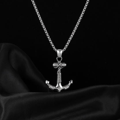 Men's Steel Rope Wrapped Anchor Pendant Necklace