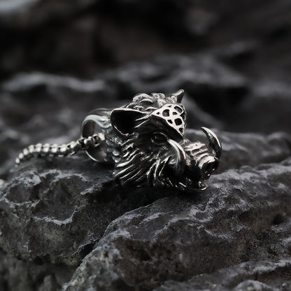 Mens Steel 3D Wild Boar Pendant Necklace