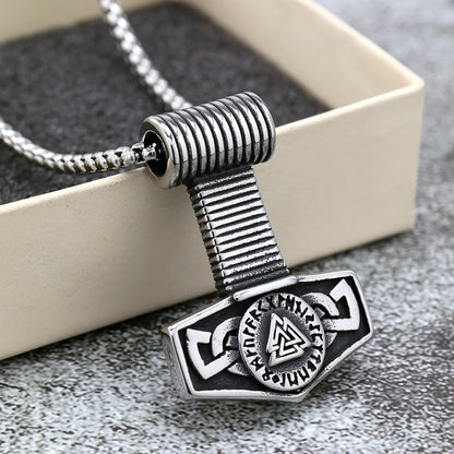 Men's Steel Valknut Mjolnir Pendant Necklace