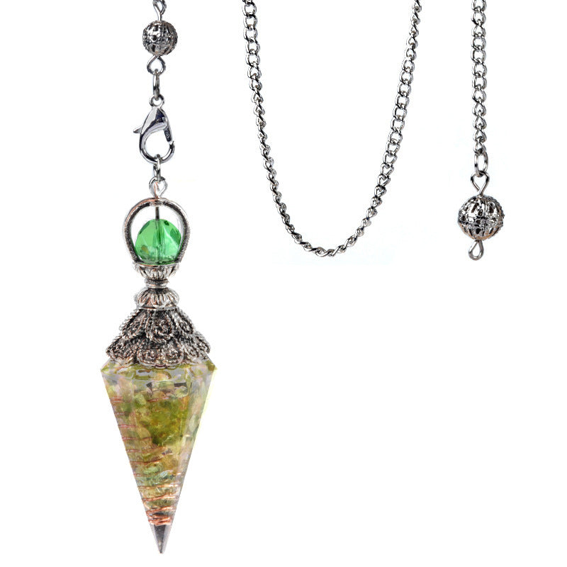 Antique silver crystal semi-precious stone multi-colored gravel resin spirit pendulum