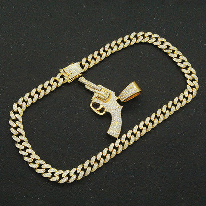 Hip-Hop Style Cuban Chain Pendant Necklace With A Pistol Design