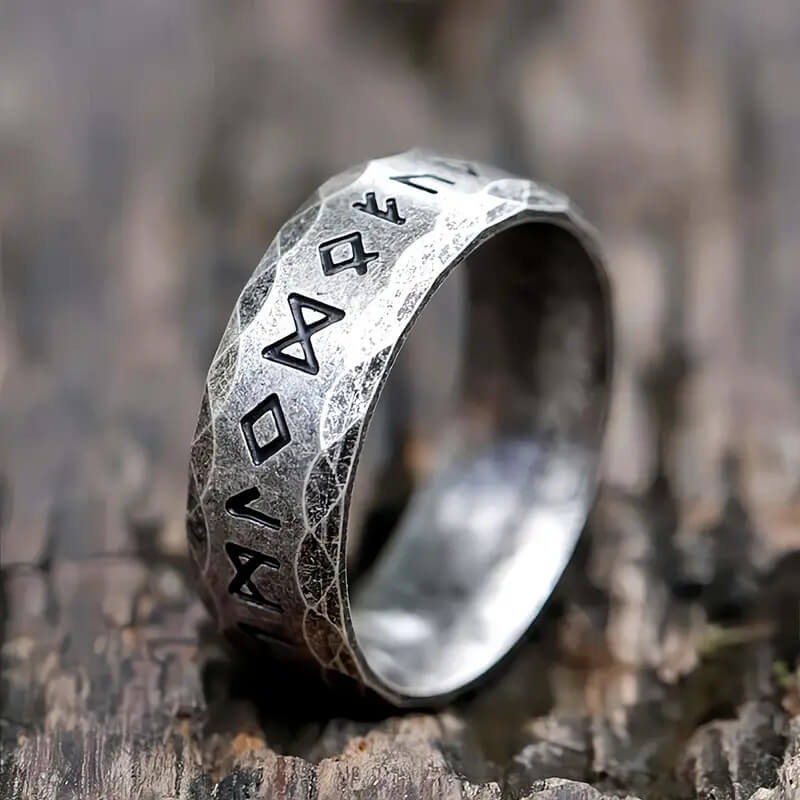 Vintage Antique Finish Stainless Steel Viking Rune Ring for Men