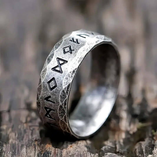 Vintage Antique Finish Stainless Steel Viking Rune Ring for Men