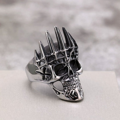 Vintage Solid Stainless Steel Punk Gothic Crown Skull Band Ring for Men