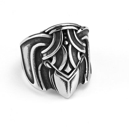 Vintage Solid Stainless Steel Norse Viking Raven Wide Band Ring for Men