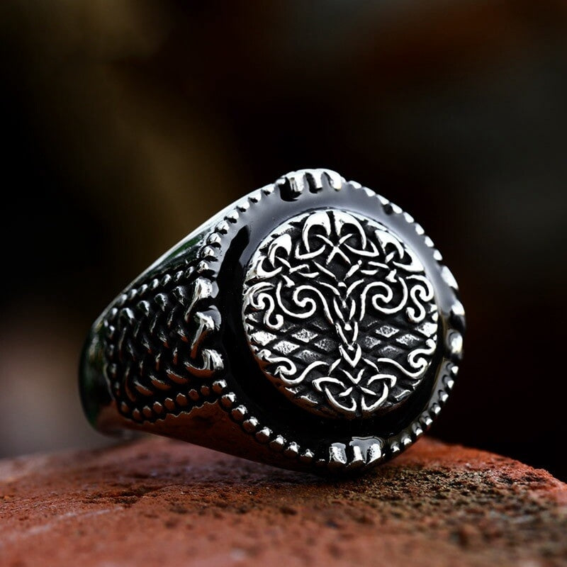 Vintage Nordic Cast Stainless Steel Viking Tree of Life Symbol Ring for Men
