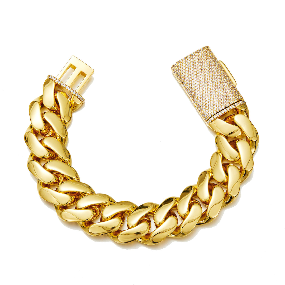 Men’s Gold Stainless Steel Thin Cuban Link Bracelet, Flip Clasp with Rhinestones Fashion Hip Hop Wrist Jewelry