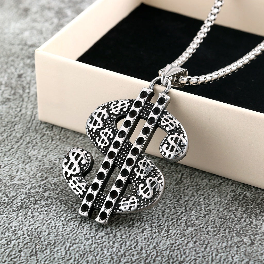 Men's Steel Dollar Sign Pendant Necklace