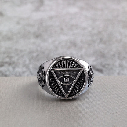 Vintage Solid Stainless Steel Ancient Egyptian Eye of Horus Band Ring for Men