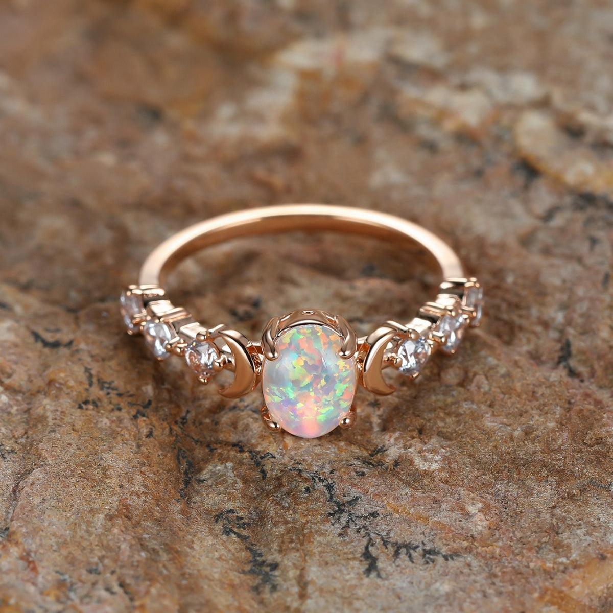 Women's Moon Star Oval Opal With Zirconia ring