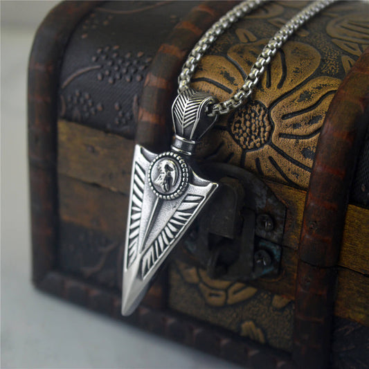 Vintage Stainless Steel Viking Single-sided Triangle Pendant Necklace for Men