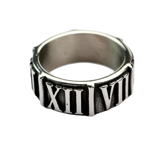 Vintage  Stainless Steel Roman Numeral Embossed Band Ring for Men