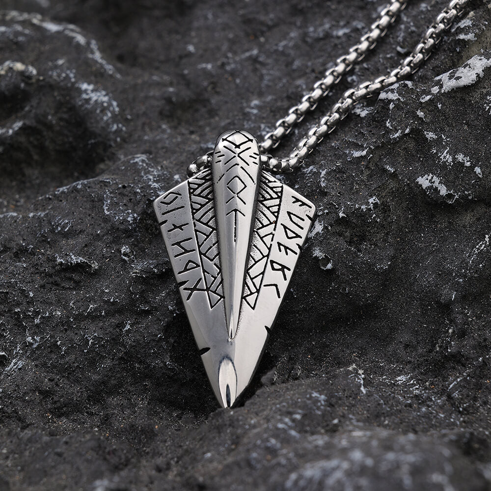 Men's Steel Viking Rune Spearhead Pendant Necklace