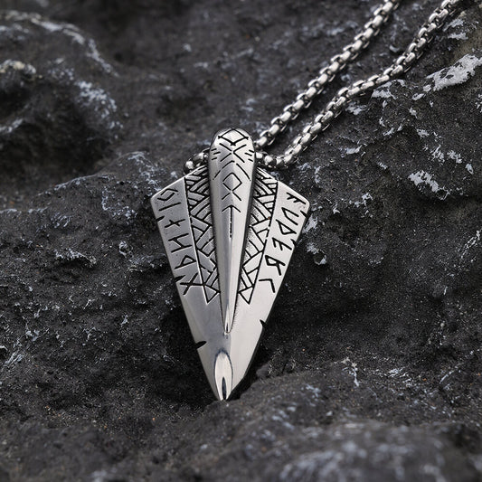 Men's Steel Viking Rune Spearhead Pendant Necklace