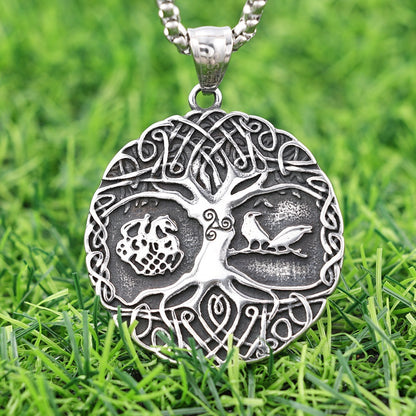 Men's Steel Tree of Life Round Pendant Necklace