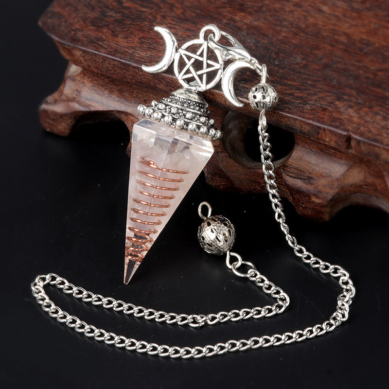 Three-phase moon seven-colored crushed stone resin crystal hexagonal pyramid spirit pendulum