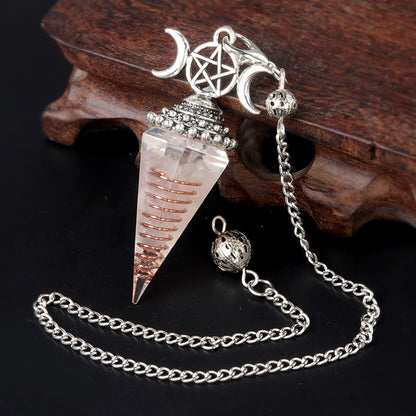 Three-phase moon seven-colored crushed stone resin crystal hexagonal pyramid spirit pendulum