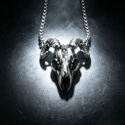 Men's Steel Ram Skull Pendant Necklace