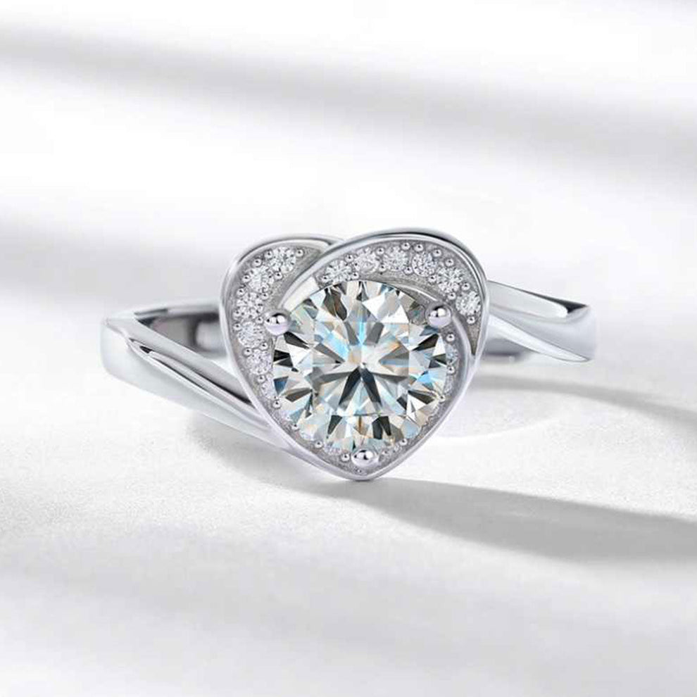 Women's White Gold Channel Setting Stones Heart Shape Moissanite Adjustable Ring