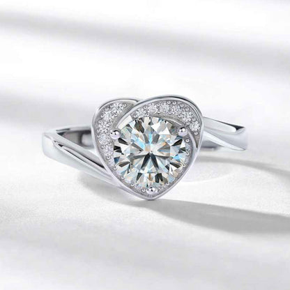 Women's White Gold Channel Setting Stones Heart Shape Moissanite Adjustable Ring