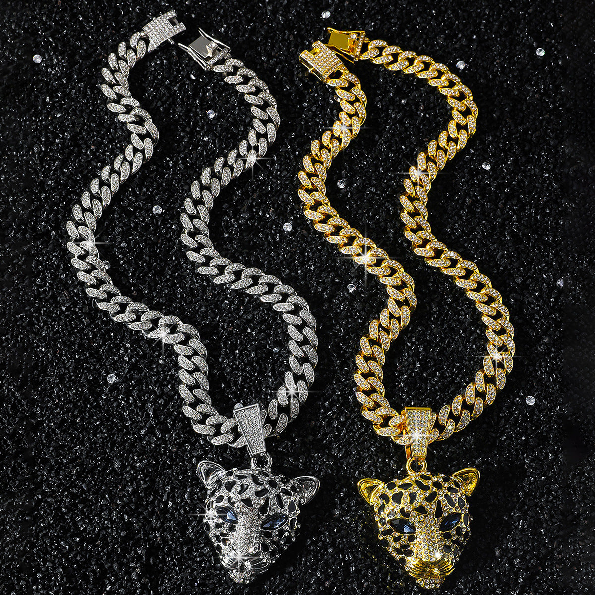 Hip-Hop Animal Leopard Head Cuban Chain Pendant Necklace