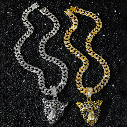 Hip-Hop Animal Leopard Head Cuban Chain Pendant Necklace