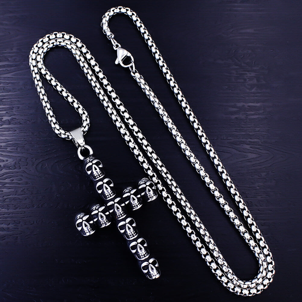 Vintage Stainless Steel Skull Halloween Pendant Necklace for Men