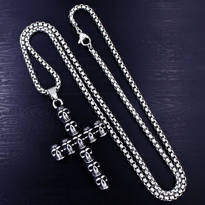 Vintage Stainless Steel Skull Halloween Pendant Necklace for Men