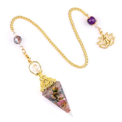 Crystal agate stone colorful crushed stone resin golden hexagonal pyramid spirit pendulum