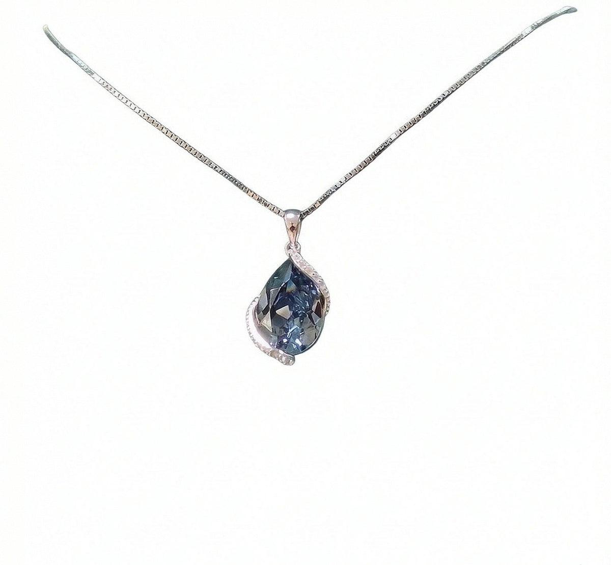 S925 Austrian crystal rhinestone blue-toned waterdrop pendant necklace for collarbone