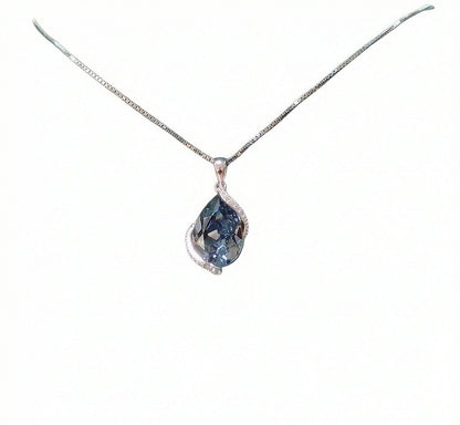 S925 Austrian crystal rhinestone blue-toned waterdrop pendant necklace for collarbone
