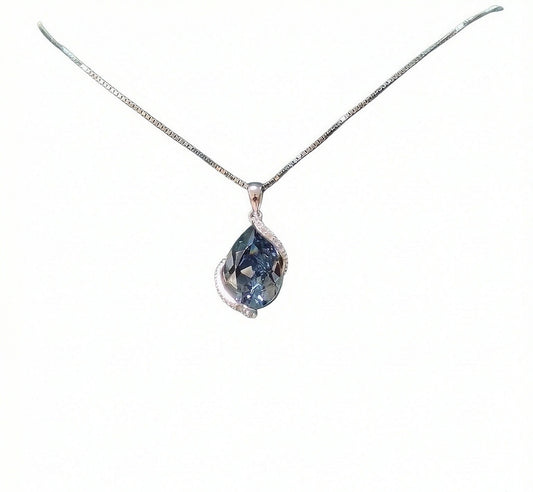 S925 Austrian crystal rhinestone blue-toned waterdrop pendant necklace for collarbone