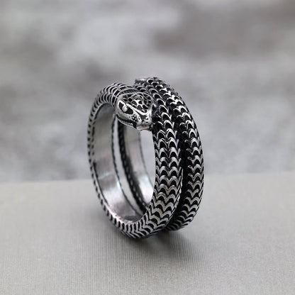 Vintage Stainless Steel Punk 3D Snake Circle Ring for Men